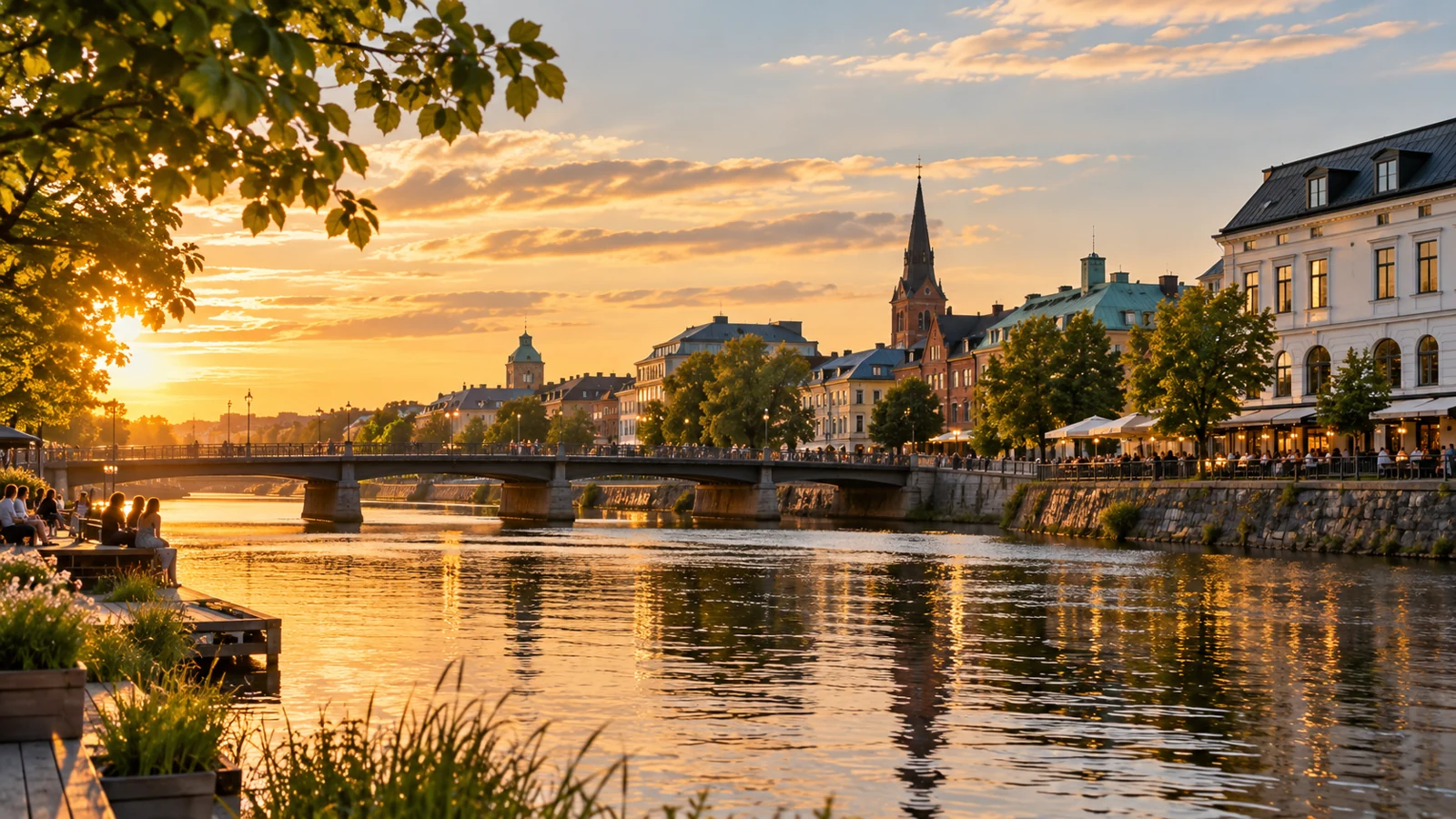 AI-genererad redaktionell vy av Nissan och centrala Halmstad; illustrativ, inte dokumentär